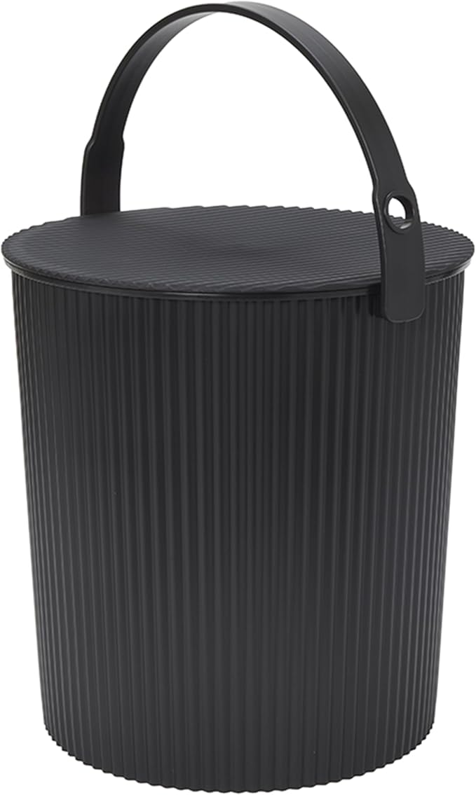 Hachiman Extra Large Bucket - 5.3 Gallon Heavy Duty Bucket with Lid and Handle - Hands-Free Filling - Easy to Stack and Store - Indoor Outdoor Use - 13.3" x 13" - Black