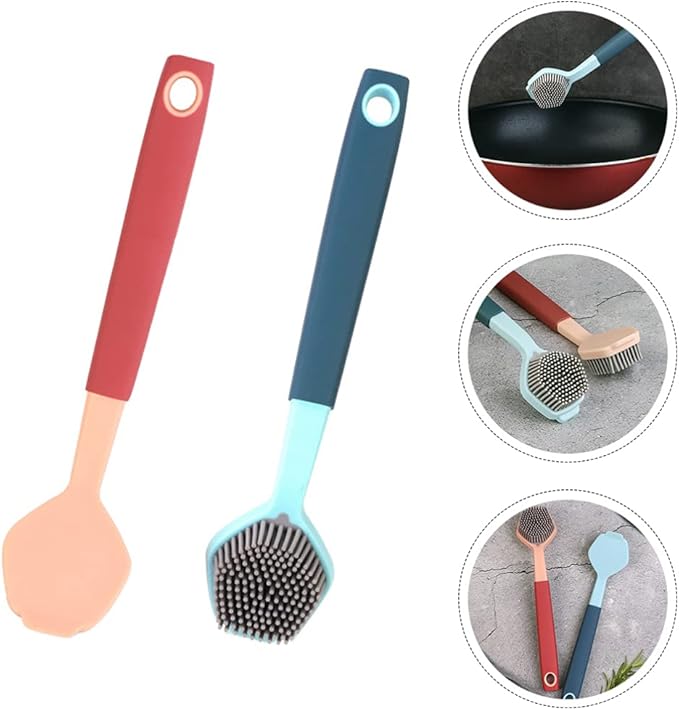 Hemoton Long Handle Silicone Dish Brush 10.43 Inch Durable Kitchen Cleaning Tool with Ergonomic Non-Slip Handle for Pots and Dishwashing