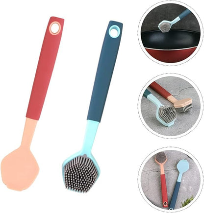 Hemoton Long Handle Silicone Dish Brush 10.43 Inch Durable Kitchen Cleaning Tool with Ergonomic Non-Slip Handle for Pots and Dishwashing