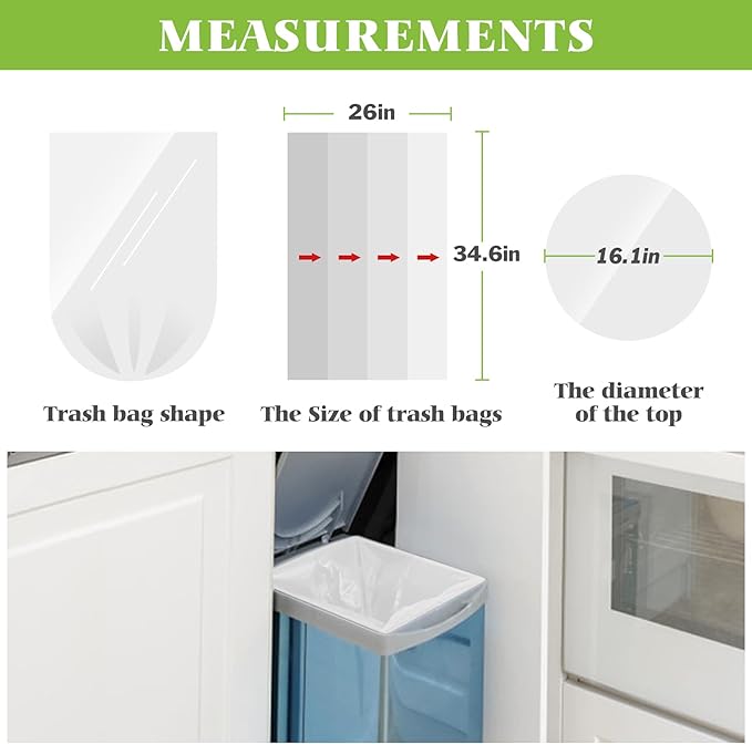 15 Gallon 120 Count Tall Kitchen Trash Bags 13 Gal 15 Gal 16 Gal fit 50-60 liter Garbage Bags by Teivio, Waste Basket Bags,Bathroom Trash Can Bin Liners, Plastic Bags for home office kitchen, Clear