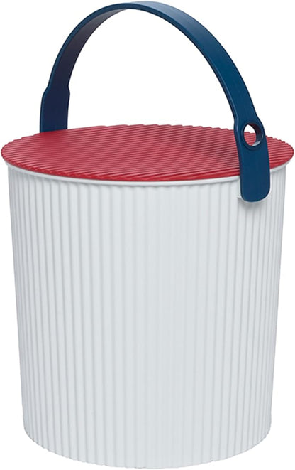 Hachiman Large Bucket - 2.6 Gallon Heavy Duty Bucket with Lid and Handle - Hands-Free Filling - Easy to Stack and Store - Indoor Outdoor Use - 10.4" x 11.1" - White, Red, Blue