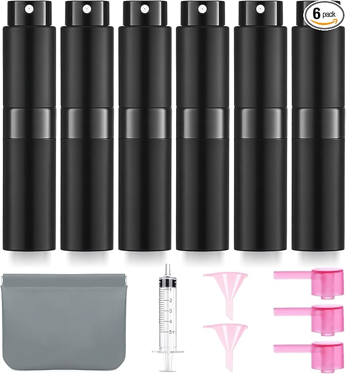 6 Pack 8ML Empty Cologne Travel Spray Bottle Perfume Atomizer for Refill Portable Cologne Dispenser Mini Sprayer for Women Twist Tpye