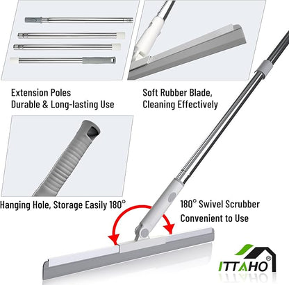 Floor Squeegee, Squeegee Broom for Floor with 62" Long Handle, Shower Squeegee for Tile Shower Walls,Garage, Deck, Bathroom, Glass,Window, Concrete Floor