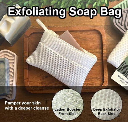 100% Recycled - Bar Soap Saver Pouch, Loofah Bag Lather + Deep Exfoliator, Mesh Soap Bag, Sock for Bar Soap, Deep Exfoliation Double-Sided Rougher Texture - 1 Pack
