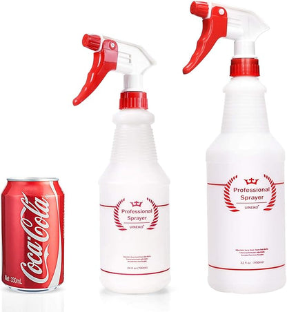 Uineko Plastic Spray Bottle (4 Pack, 32 Oz, All-Purpose) Heavy Duty Spraying Bottles Leak Proof Mist Empty Water Bottle for Cleaning Solution Planting Pet with Adjustable Nozzle and Measurements