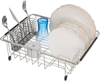 SANNO Stainless Steel Utensil Drying Rack Silverware Holder for Dish Rack, Hanging Cutlery Utensil Holder Silverware Organizer Stainless Steel Rack with Hooks