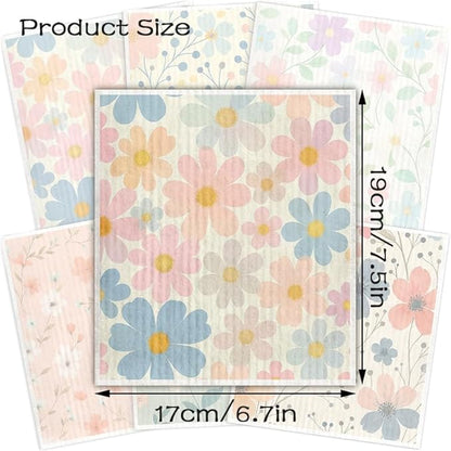 Swedish Dishcloths for Kitchen – 6 Pack Cellulose Reusable Cleaning Paper Towels – Soft, Quick-Drying, Washable Dish Rags for Kitchen, Counters & More (Pastel Floral)
