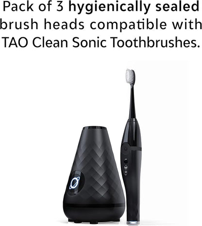 TAO Clean Umma Diamond Sonic Toothbrush Replacement Heads (3-Pack) – Replacement Heads for the TAO Clean Electric Toothbrush and Docking Station, Black
