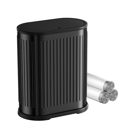Small Black Bathroom Trash Can with Press Top Lid, 1.8 Gallon Stainless Steel Garbage Can with Removable Inner Bucket, Includes 60 Trash Bags for Home Bedroom