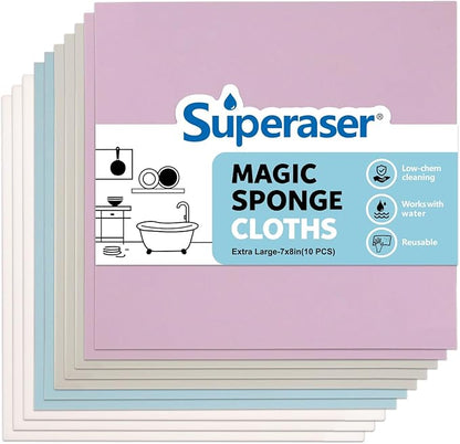 Magic Cloths - Micro-Abrasive Cleaning Pads, Cloth-Style Foam, Tough Stain Remover for Kitchen, Bathroom, Walls & More, No Chemical Needed (7×8" Multicolor, 10 Pack)