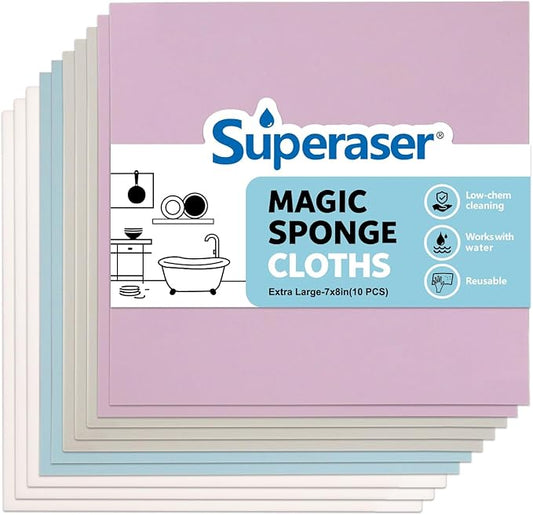 Magic Cloths - Micro-Abrasive Cleaning Pads, Cloth-Style Foam, Tough Stain Remover for Kitchen, Bathroom, Walls & More, No Chemical Needed (7×8" Multicolor, 10 Pack)