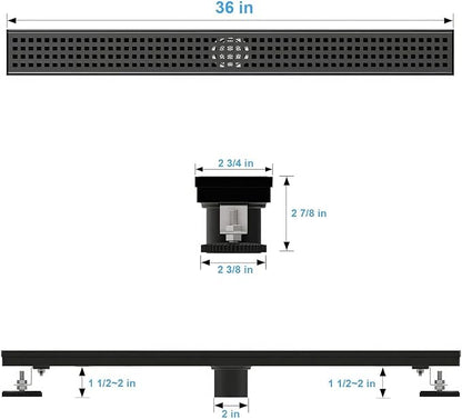 SaniteModar Linear Shower Drain, Matte Black Shower Drain 60 inch with Removable Grate,Brushed 304 Stainless Steel Shower Drain Include Hair Strainer,Adjustable Leveling Feet