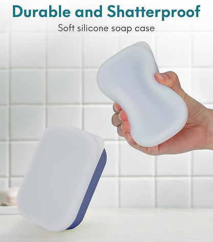 Quatish Large Leakproof Travel Soap Case, Solid Shampoo Bar Holder, Silicone Soap Box with Draining Layer, Enhanced Soap Container, Suitable for Camping, Gym, Bathroom, Outdoor Essentials, Blue
