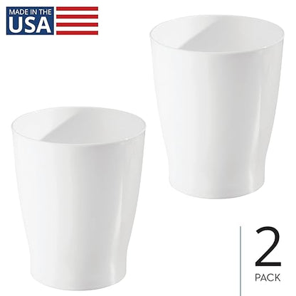 iDesign Small Round Plastic Bathroom Trash Can - Ideal for Bathroom or Office - Set of 2 - White