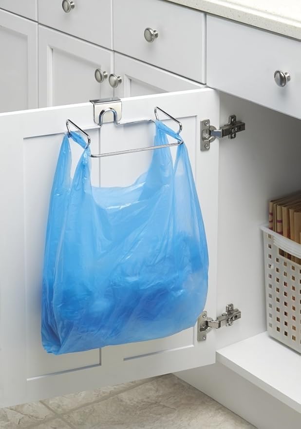 Over-The-Cabinet Plastic Bag Storage and Grocery Bag Holder, Kitchen Storage - Chrome