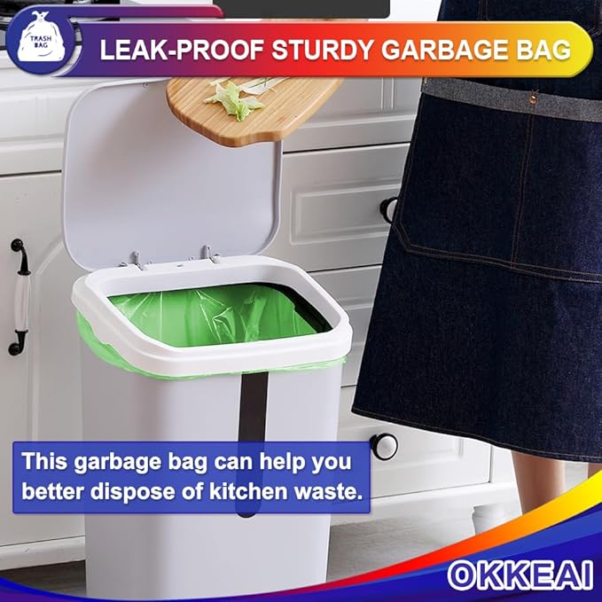 OKKEAI 30L Trash Bags 8 Gallon Medium Garbage Bags Thicker 0.98 MIL Trash Can Liners Bags Wastebasket Liners for Kitchen,Office, Lawn,Garden, Patio,60 Count (Fits 7 8 9 10 Gallon Bins)