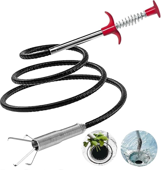 Drain Snake for Hair Clogs, 76 Inch Plumbing Auger Tool with Hook, Sink Snake Drain Clog Remover for Tub Pipes