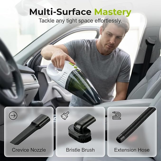 Handheld Vacuum 4500Pa Powerful Suction Car Vacuum Cleaner, Wet & Dry Use with Washable Filter, Portable Hand Vacuum with Anti-Backflow Dust Cup for Car Interior & Home Cleaning (White, Corded)