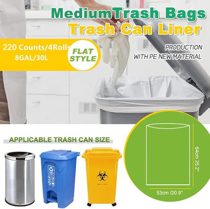 Medium Garbage Bags 8 Gallon /30 Liter Trash Bags Wastebasket Bin Liners Plastic Trash Bags for Bathroom Bedroom Office Trash Can 220 Count