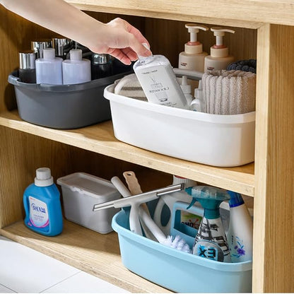 Large Plastic Cleaning Supply Caddy with Handle, Portable Cleaning Tool Storage Tote for Dorm, Bath, Pantry (Dark Grey)