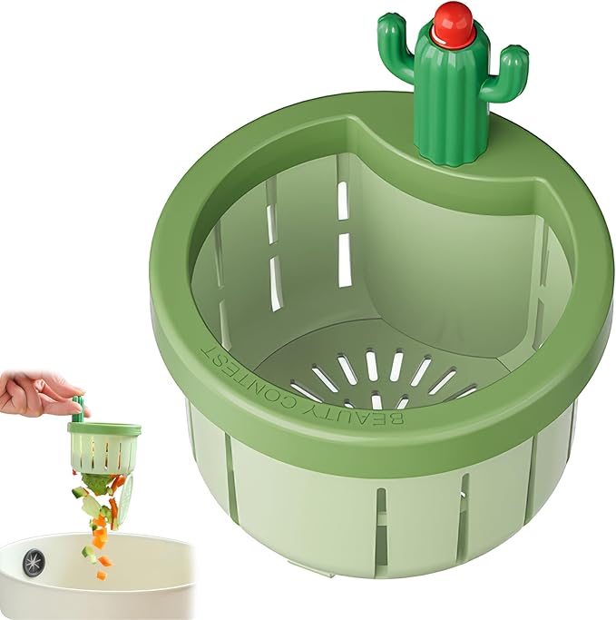 Cactus Kitchen Sink Drain Strainer, Cactus Sink Strainer, Automatic Pressing Sink Filter, Self-Cleaning Sink Strainer,Press Automatic Dumping Basket, Kitchen Sink Waste Collector Filter(Cactus-Green)