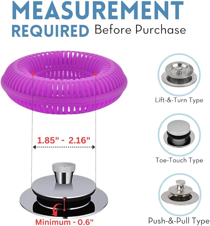 TUB RING The Ultimate Tub Drain Protector Hair Catcher/Strainer/Snare, Regular - Purple