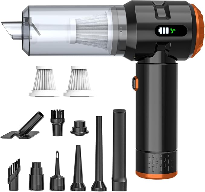 Sycoodeal Handheld Car Vacuum Cleaner, 25000PA Strong Cyclonic Suction Portable Mini Vacuum Cordless with Digital Display Lightweight for Pet Hair, Car, Home, Office, Kitchen (Orange)