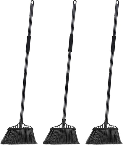 Tiumso Outdoor Broom for Floor Cleaning, Heavy Duty Brooms with 55" Long Handle, Angle Brooms for Concrete Courtyard Home Patio Kitchen Shop Lobby Patio Lawn - Black