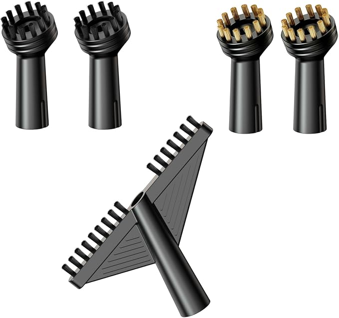 Steam Mop Cleaner Brush Attachment Set, 5PCS High Pressure Steam Cleaner Brush Heads with Copper, Nylon & Crevice Tools ，Ideal for Tile Grout, Sinks, Stovetops, and Bathroom Fixtures