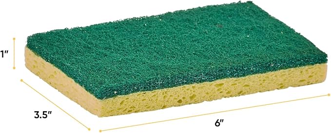 Scrubee Heavy Duty Scrub Large Sponge with Scouring Pad, Kitchen Dishwashing, Sink, Pot and Frying Pan Cellulose Scrubber Sponge Non Scratch. By Superio… (6" 3 Pack)