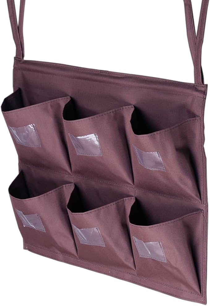 Replacement Janitorial Cart Bag, High Capacity Waterproof Thickened Housekeeping Commercial Janitorial Cleaning Cart Bag with 6 Brass Grommets - 25 Gallon (Horizontal 6-Pocket - Brown)