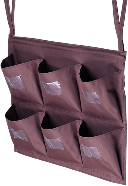 Replacement Janitorial Cart Bag, High Capacity Waterproof Thickened Housekeeping Commercial Janitorial Cleaning Cart Bag with 6 Brass Grommets - 25 Gallon (Horizontal 6-Pocket - Brown)