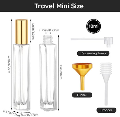 Segbeauty 0.34oz Clear Glass Fine Mist Sprayer for Perfume Refill, 10pcs Mini Empty Glass Perfume Spray Bottle with Gold Cap, 10ml Refillable Travel Cologne Bottles, Small Liquid Cologne Atomizer Set
