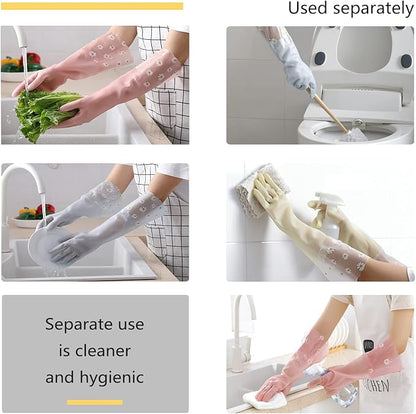 KAQ Dishwashing Gloves - 3 Pairs Reusable Non-Slip Rubber Kitchen Gardening Household Gloves