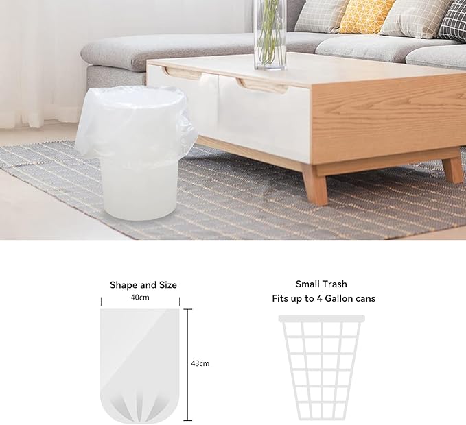 WAIKAS 1.5 Gallon Trash Bags, 130 Count, Small Garbage Bags, No Flaps/Ties, 40x43cm, 2.6g/pcs, Unscented, White