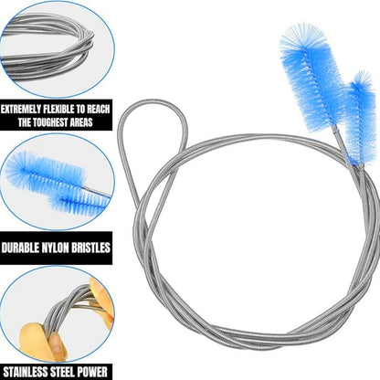 Flexible Drain Cleaning Brush (72" Long) for Drains, Bottles, Bathroom Sink, Bathtub, Shower, and Kitchen Sink, Heavy-Duty Double Ended Nylon with Elastic Hose, Bathroom Essentials, Purple