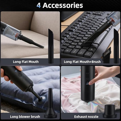 IFTHFOUR Computer Vacuum Cleaner Cordless, Strong Suction & Blowing 4-in-1 Handheld with Multi-Nozzles, Washable Filter - Rechargeable Mini Vac for Keyboard, Car, Desk, Pet Hair Cleaning