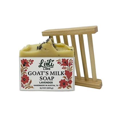 Goat Milk Soap Bar 3.5 oz + Free Soap Dish - Handmade Natural Face & Body Soap - Raw Goat Milk - Gift for Men & Women - No Dyes, Long-Lasting, Moisturizing for Sensative Skin (Lavender)