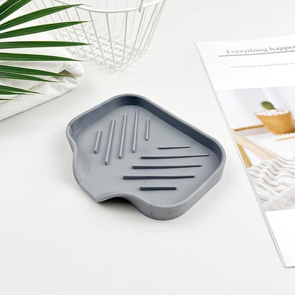 Grey Silicone Soap Dish – Sink Organizer with Drain Spout for Bathroom & Kitchen, Ideal for Dispensers, Cups, Scrubbers & Sponges on Countertops