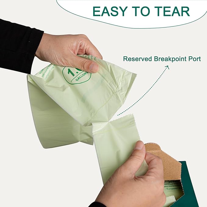 HECTOLIFE 1.6 Gallon 300 Count,Compostable Bags Handle Tie,Tear Resistant Kitchen Food Scrap Waste Bag, ASTM D6400, US BPI and Europe OK Compost Home Certified
