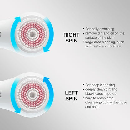 UMICKOO Electric Facial Cleansing Brush, 2-Way Rotating Face Scrubber with 3 Modes, Rechargeable, 5 Brush Heads, IPX7 Waterproof, Deep Pore Cleaning for All Skin Types