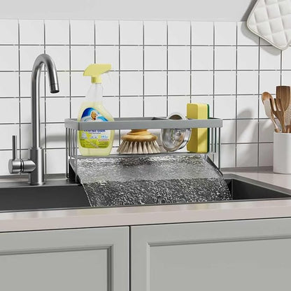 Kitchen Sink Caddy Organzier with Sponge Holder and Removable Drip Tray for Kitchen Sink, 304 Stainless Steel Organize for Sponge Soap Dish Brush Storage Accessories(Silver)
