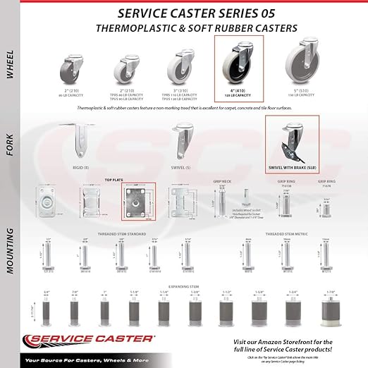 Rubbermaid Mobile Work Center 7734-88 Replacement Swivel Caster with Brake – Fits Rubbermaid Mobile Work Center 7734-88 – Set of 2 – Service Caster Brand