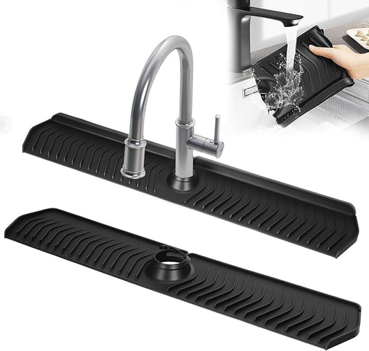 Kitchen Sink Faucet Mat,30in New Foldable Faucet Mat for Kitchen Sink, Adjustable Waterproof Splash Guard Draining Mat,Keep Countertops Dry (Black,29.9" x 5.7)
