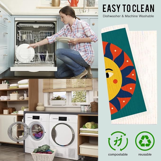 Eco-Friendly Swedish Dishcloth. Reusable, Ultra-Absorbent Cellulose Cotton Sponge Cloth | Sustainable & Biodegradable Cleaning for Kitchen & Home – Custom Nordic Design (Eclectic)