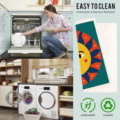 Eco-Friendly Swedish Dishcloth. Reusable, Ultra-Absorbent Cellulose Cotton Sponge Cloth | Sustainable & Biodegradable Cleaning for Kitchen & Home – Custom Nordic Design (Eclectic)