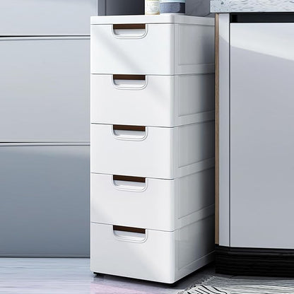 Plastic Drawers Dresser Storage Cabinet with Wheels,5 Drawer Stackable Vertical Clothes Storage Tower,Organizer Unit for Bathroom Entryway Living Room,White