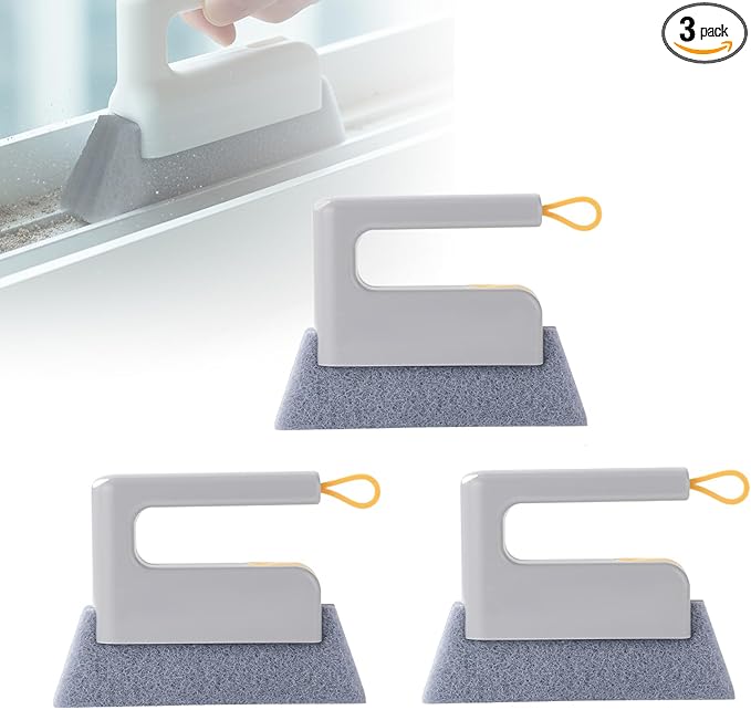 Window Track Cleaner Tool 3 Pack, Groove Track Cleaning Tools Kit with Brush and Scraper, Window Sill Cleaner Tool for Sliding Door Tracks, Gaps, Tile Lines, Car Vents Cleaning (Gray*3)