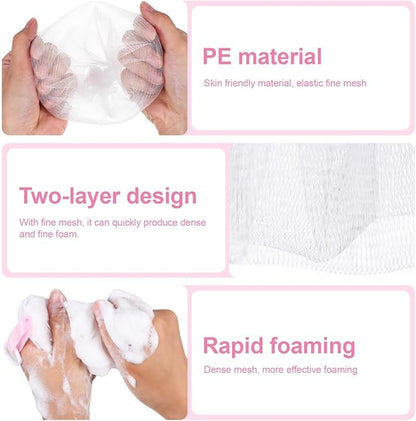 Ipetboom 3 Pcs Japanese Soap Foaming Nets Exfoliating Mesh Soap Saver Pouches for Facial Cleansing Easy to Use for Body and Shower
