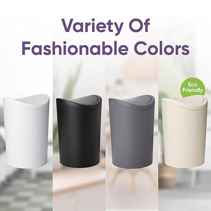 Superio Small Bathroom Trash Can with Lid, Modern Mini Waste Bin with Swing Lid (1 1/2 Gallon, 6 Liter) Plastic Garbage Can for Kitchen, Bathroom, Bedroom, Office, Under Desk (2, Taupe)